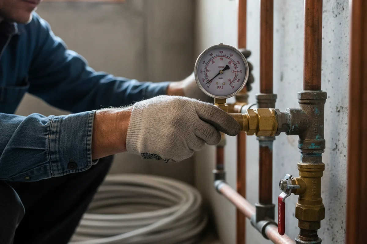 Pressure testing a repaired line during Water Line Repair in Jefferson Valley